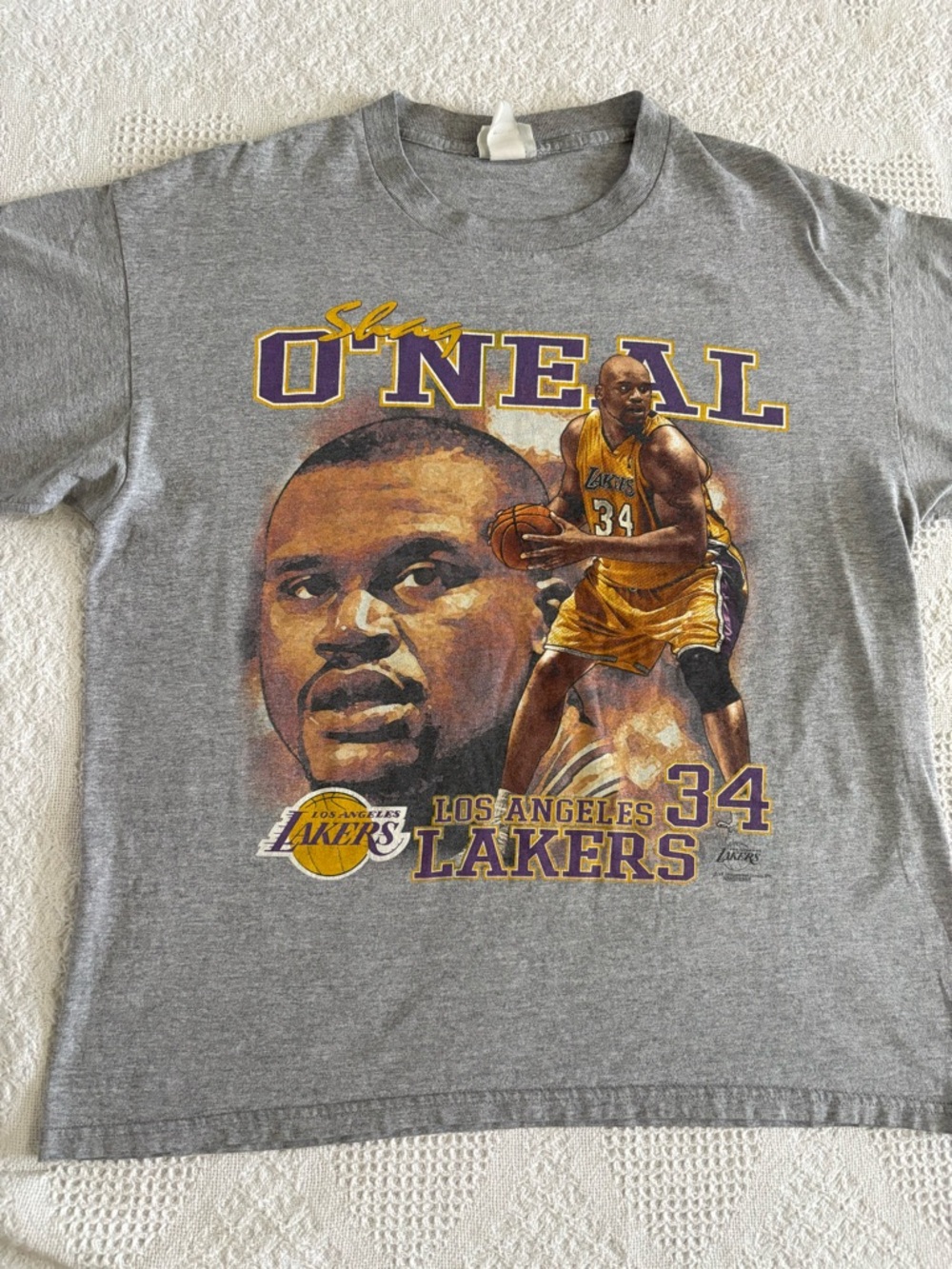 Vintage 90s Shaq O’Neal Los Angeles Lakers Gray Tshirt Mens Large Lee Sport